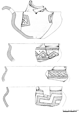 Area di frequentazione abitativa. Civita (Paterno, Potenza). Contenitori ceramici d’impasto fine con decorazione geometrica “appenninica”. Bronzo medio avanzato, fase appenninica