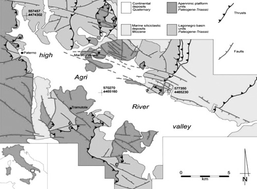 Geological scheme of Agri Valley (by Borraccini et alii 2002)