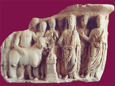 Bas-relief depicting the ritual of “suovetaurilia”, nowadays preserved at the Museum of Policoro (photo by G.Pontani-Museum of Reggio Calabria, by courtesy of Superintendence)