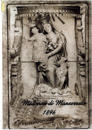 Una cartolina/souvenir della statua della Madonna del Monserrato, datata al 1896